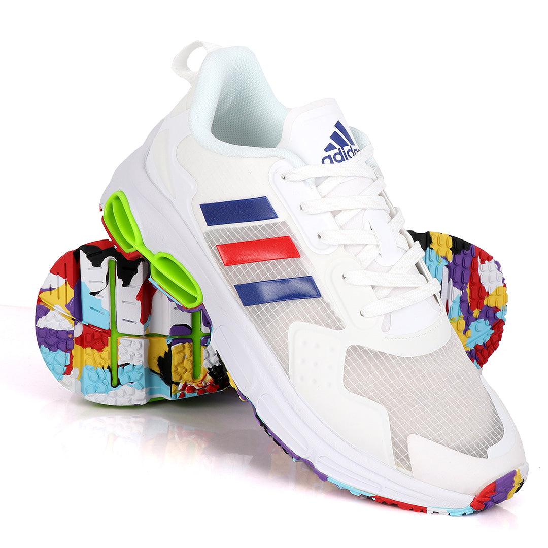 Adidas Sleek White Sneakers With Multi-Colored Sole - Obeezi