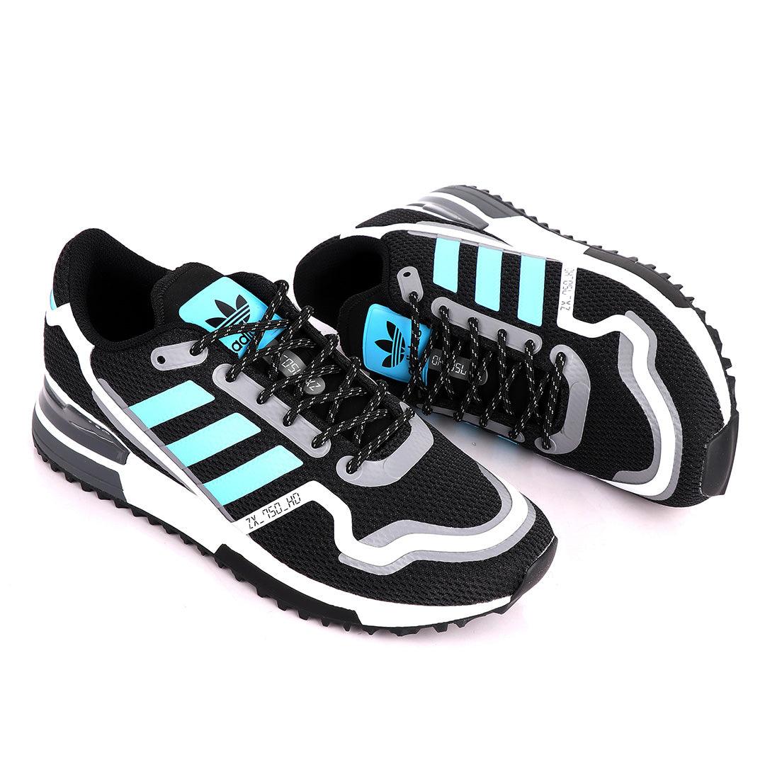 Adidas ZX 750 HD Black And Sky Blue Sneakers - Obeezi