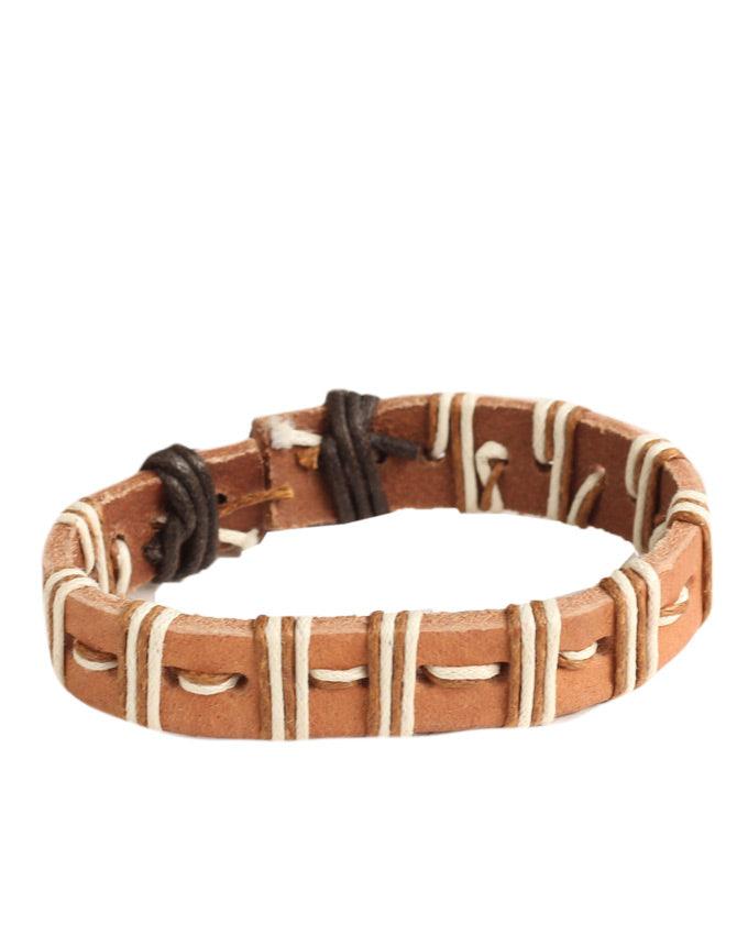 ALPHA MAN Men's Sparsed Thread-Woven Leather Adjustable Cord Surfer Bracelet-brown - Obeezi.com