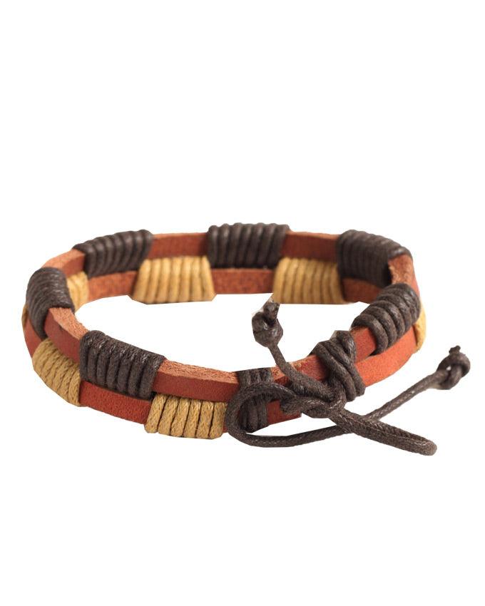 ALPHA Unisex Sparsed Thread-Woven brown Leather Adjustable Bracelet - Obeezi.com