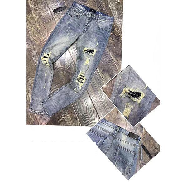 Amiri Ripped with Black Batch Straight Blue cut Jeans - Obeezi