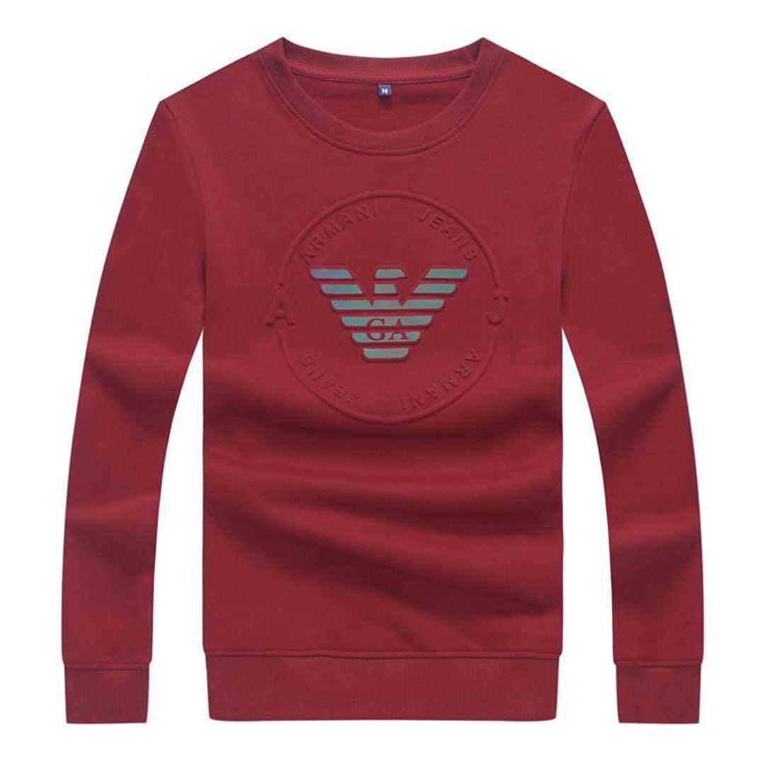 Armani Jeans Men's Round Logo Sweatshirt-Red - Obeezi