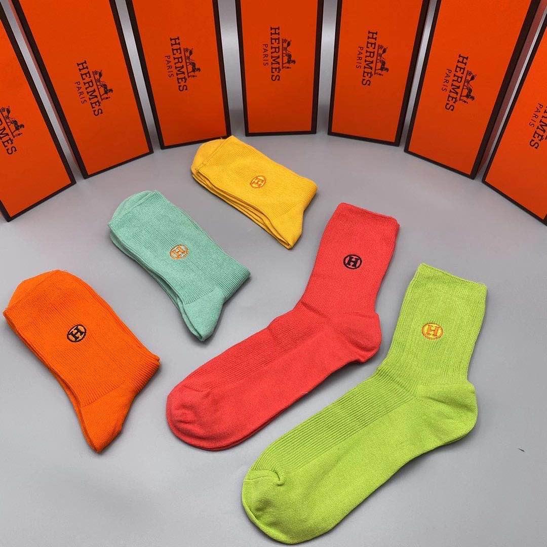 Authentic Hermes Paris 5 in 1 Bright Colored Cotton Socks - Obeezi.com