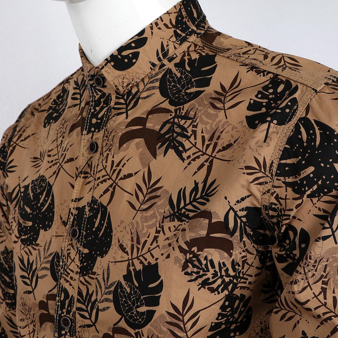 Bajiel Classic Vintage Brown Floral Print Long Sleeve Shirt - Obeezi