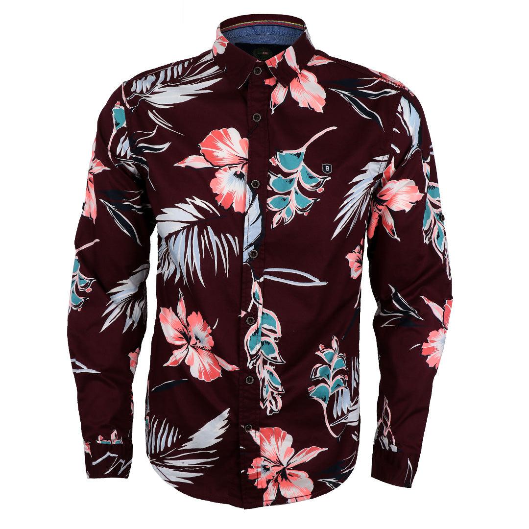 Bajieli Vintage Retro Men’s Fashion Floral Print Slim Fit Shirt - Obeezi