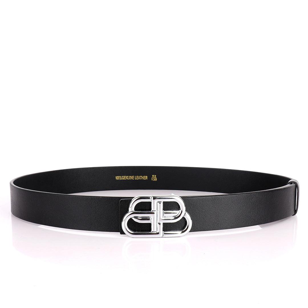 Balenciaga Silver Logo Designed Quality Leather Black Belt - Obeezi.com