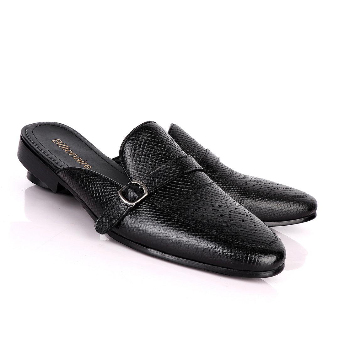BILLIONAIRE CLASSIC BELT DESIGN BLACK LEATHER HALF SHOE - Obeezi