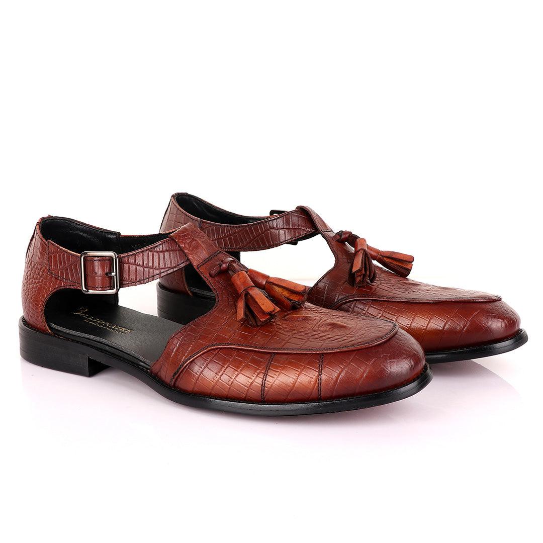 Billionaire Exotic Brown Croc with Tassel Cover Leather Sandal - Obeezi