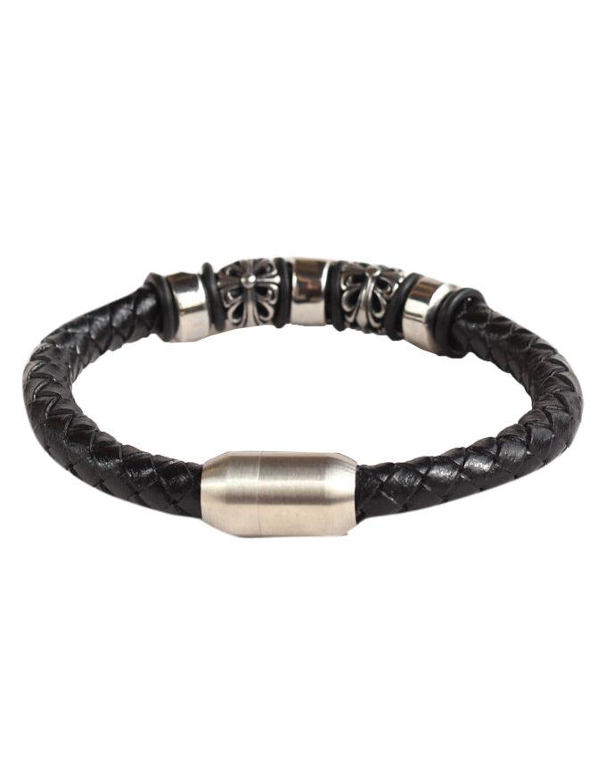 Black Woven Leather Bracelet With a Stainless Steel Clasp - Obeezi.com