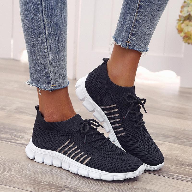 Breathable Open Side Ladies Sneakers - Black - Obeezi.com