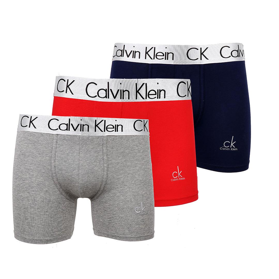 Calvin Klein Crested 3 IN 1 Pack Blue or Black Red and Grey Boxers - Obeezi