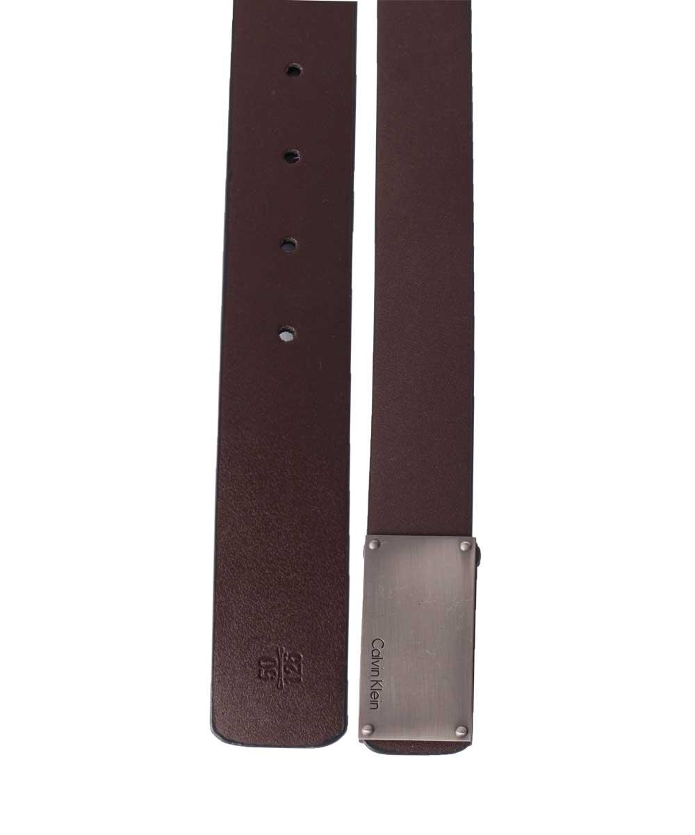 Calvin Klein Men's Brown Round Edge Plaque Buckle Reversible Belt - Obeezi.com