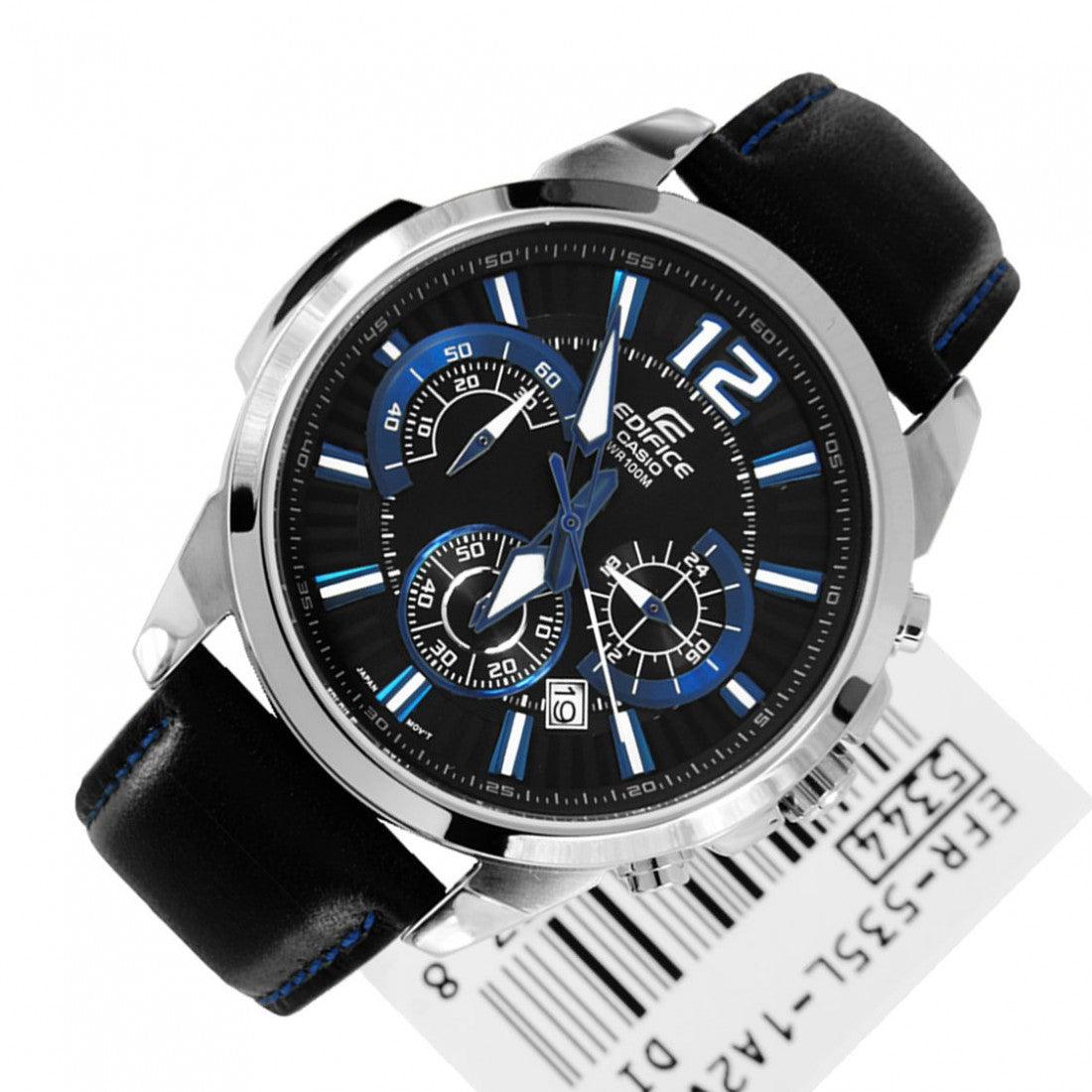 Casio Edifice black leather strap EFR 535l 1A2V watch - Obeezi.com
