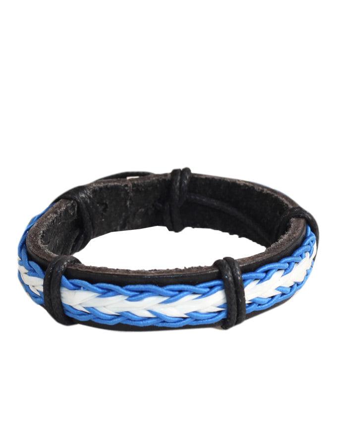 Classic Men's Bracelet Black White and Blue Leather Braided - Obeezi.com