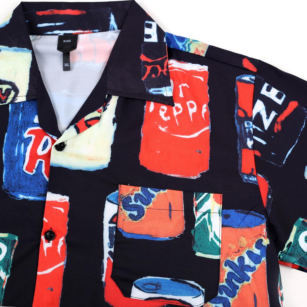 Classic Tin Designed Aloha Shirt - Black - Obeezi.com