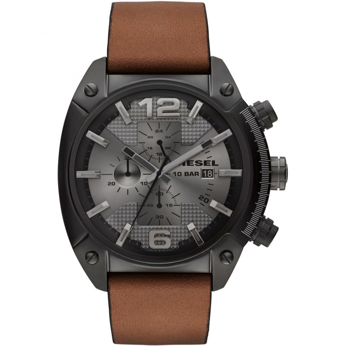 Diesel Chronograph Grey Dial Brown Leather Men's Watch DZ4317 - Obeezi.com