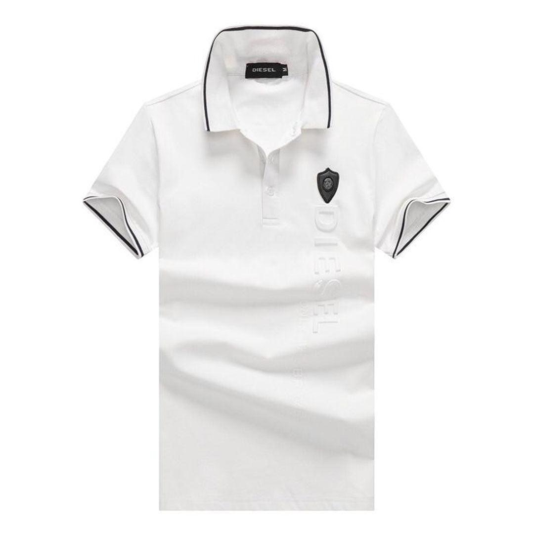 Diesel Cotton Polo Shirt With Brave Crested Logo- White - Obeezi