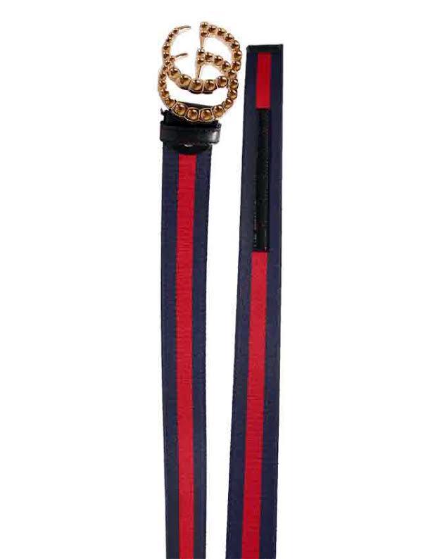 Faux-Pearl Embellished Web Belt Navyblue and Red - Obeezi.com