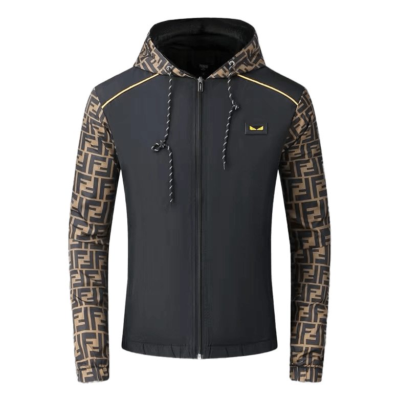 FD Full Hand Logo Designed Polythene Zip Down Hoodie Jacket- Black - Obeezi.com