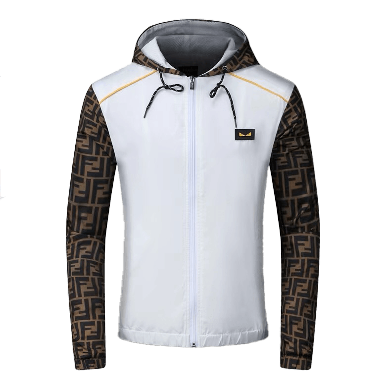 FD Full Hand Logo Designed Polythene Zip Down Hoodie Jacket- White - Obeezi.com