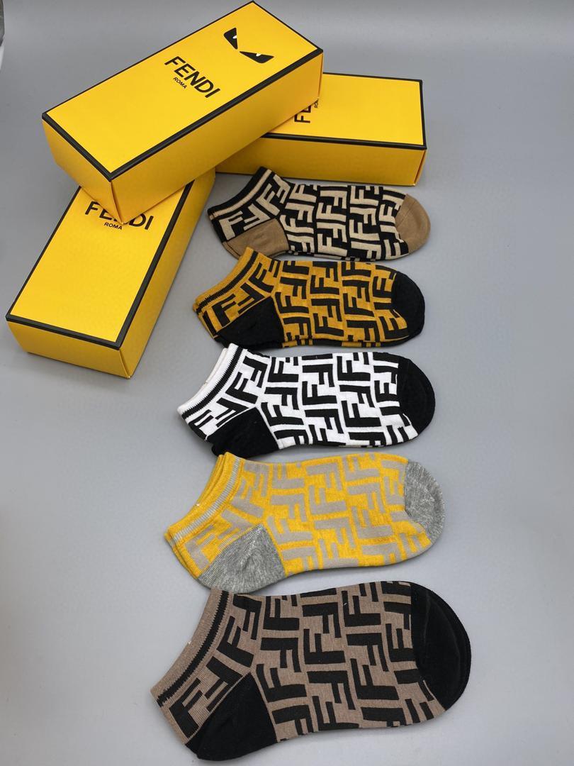 Fen Logo Designed Cotton 5 in 1 Black, Blue, White, Grey and Brown Ankle Socks - Obeezi.com