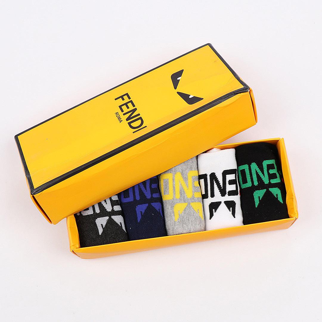 Fendi 5 In 1 Black Grey White NavyBlue Ash Design socks - Obeezi.com