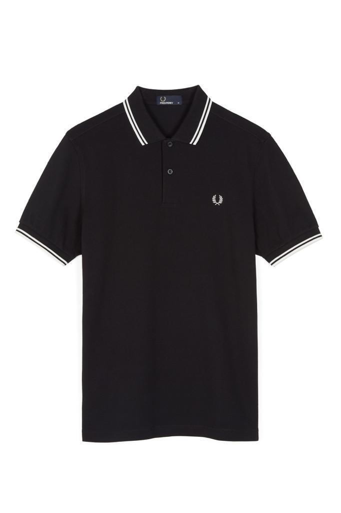 Fred Perry Black and White Striped Collar Polo- Black - Obeezi