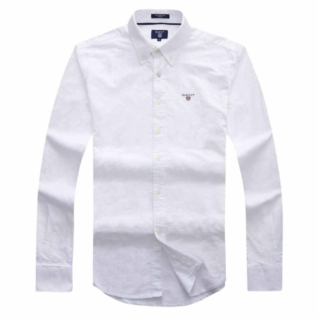 Gant Men's Plain 100% cotton collar Button down White Long sleeve Shirt - Obeezi.com