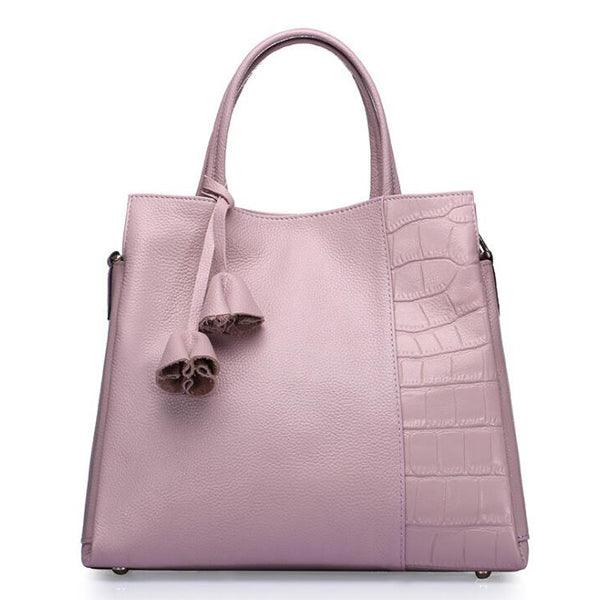 Genuine Leather Tote Handbags With Flowers Pink - Obeezi.com