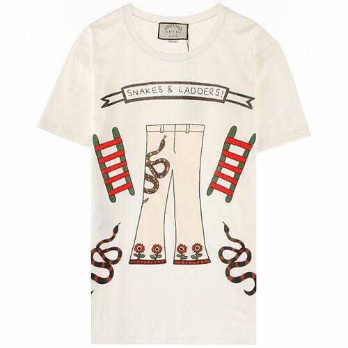 GG Snakes and Ladders Logo Print T-shirt White - Obeezi