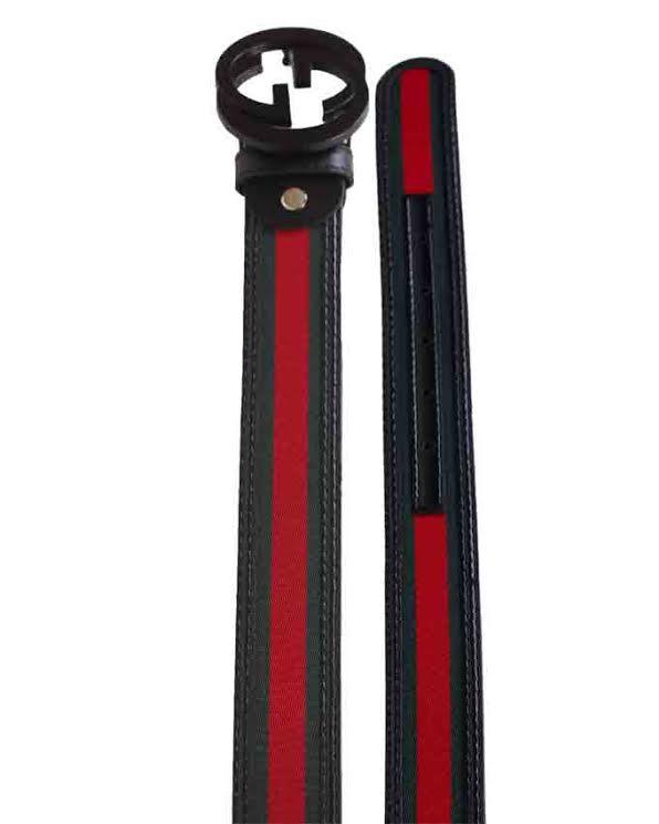 GG Supreme Black Logo Belt Green and Red Stripe - Obeezi.com