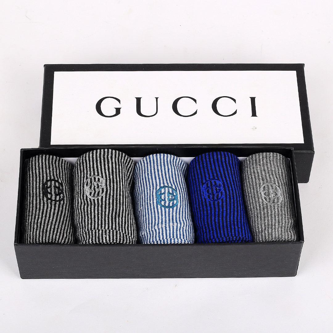 Guci 5 In 1 Cotton Stripe And Logo Designed Cotton Socks - Obeezi.com
