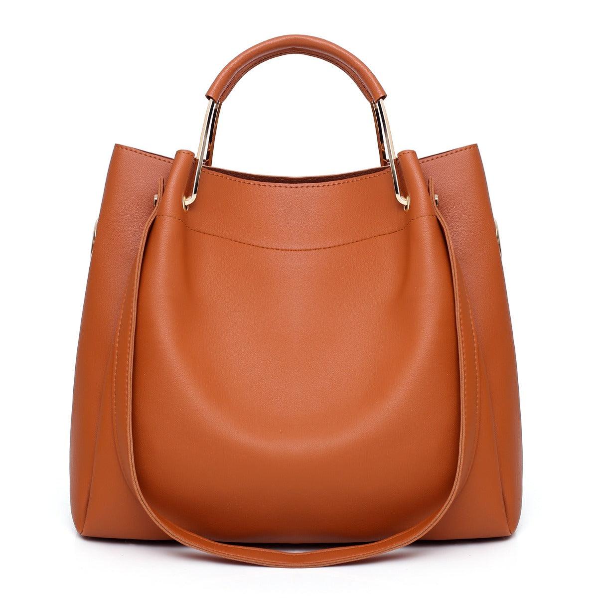 Guluded Leather Portable Handbag-Brown - Obeezi.com