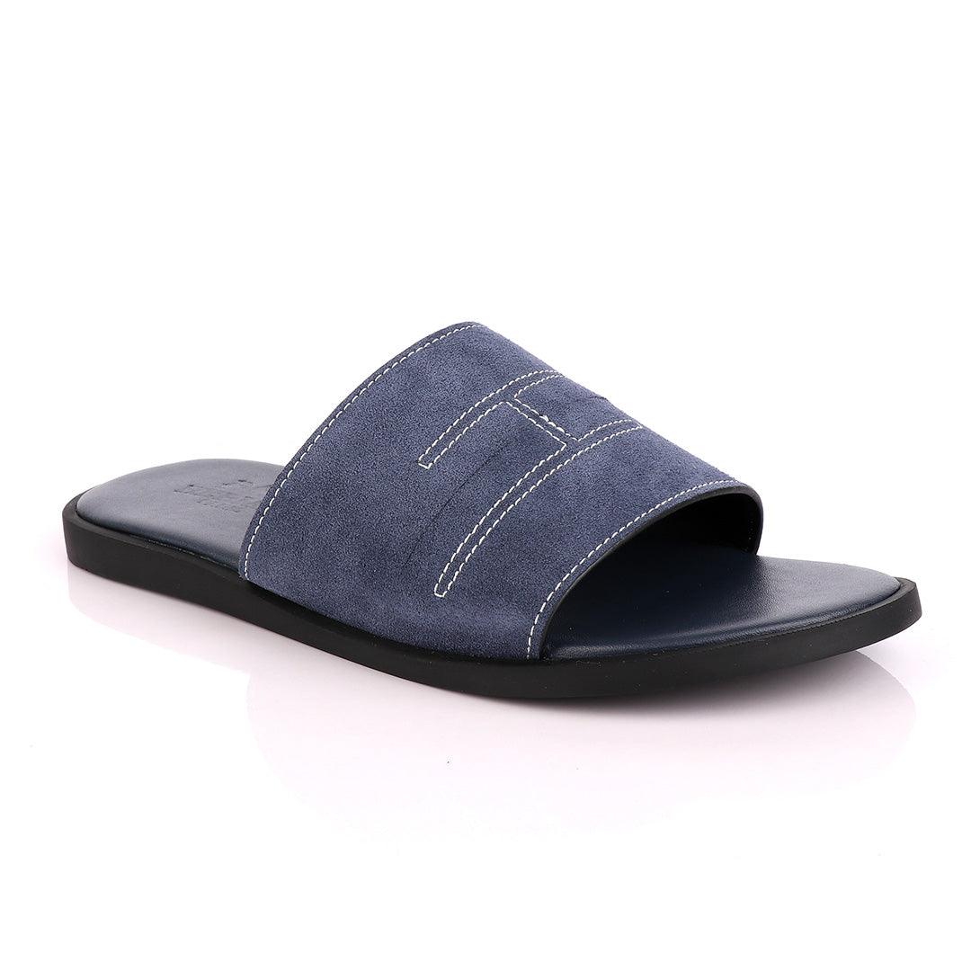 Hermes Paris Navy Blue Suede Top Slippers. - Obeezi