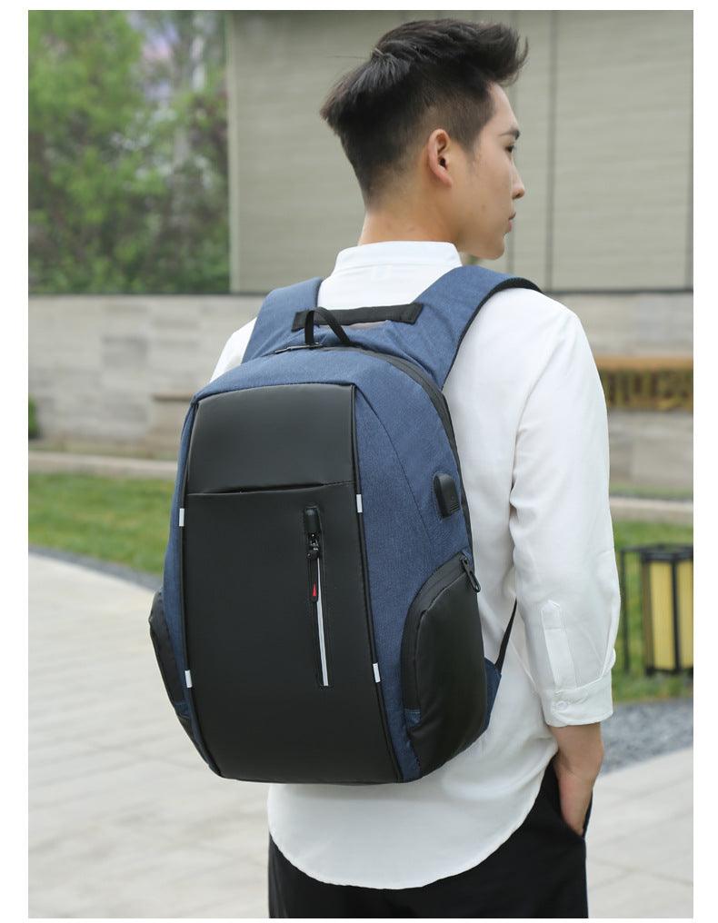 High Capacity BackPack With USB Charging Port- Black/Blue - Obeezi.com