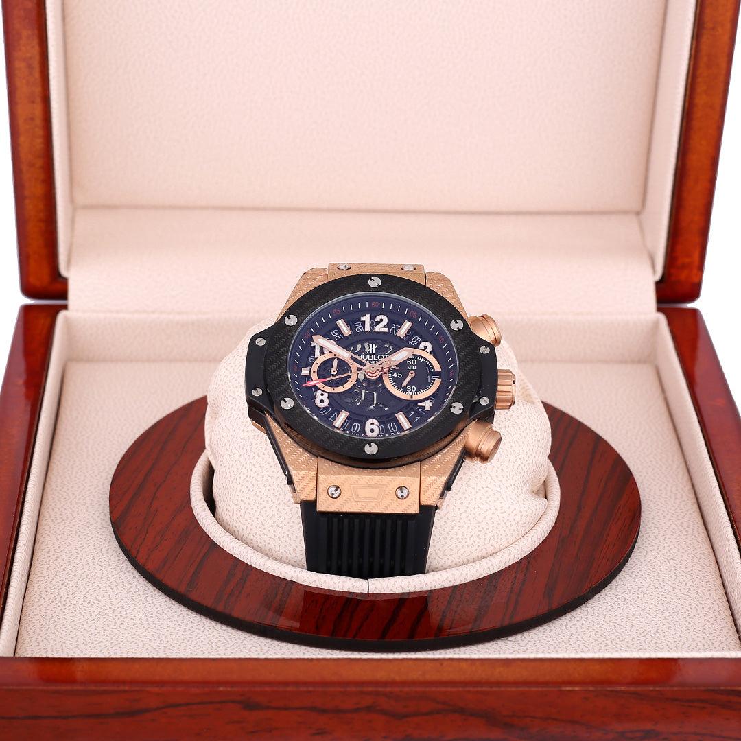 Hub Chronograph Rubber Strap Gold Watch - Obeezi.com