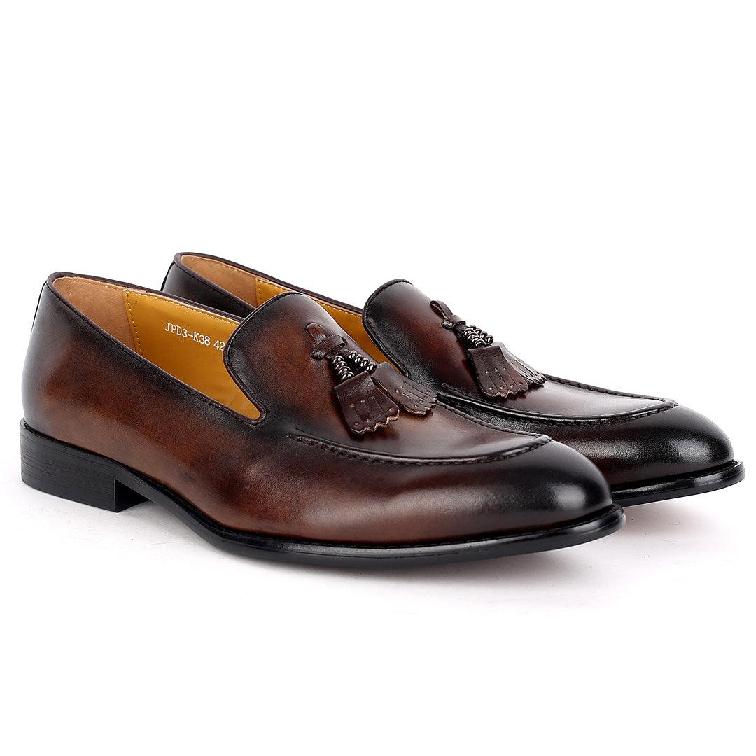 J.M Weston Exquisite Coffee Leather Shoe with Textile Design - Obeezi.com