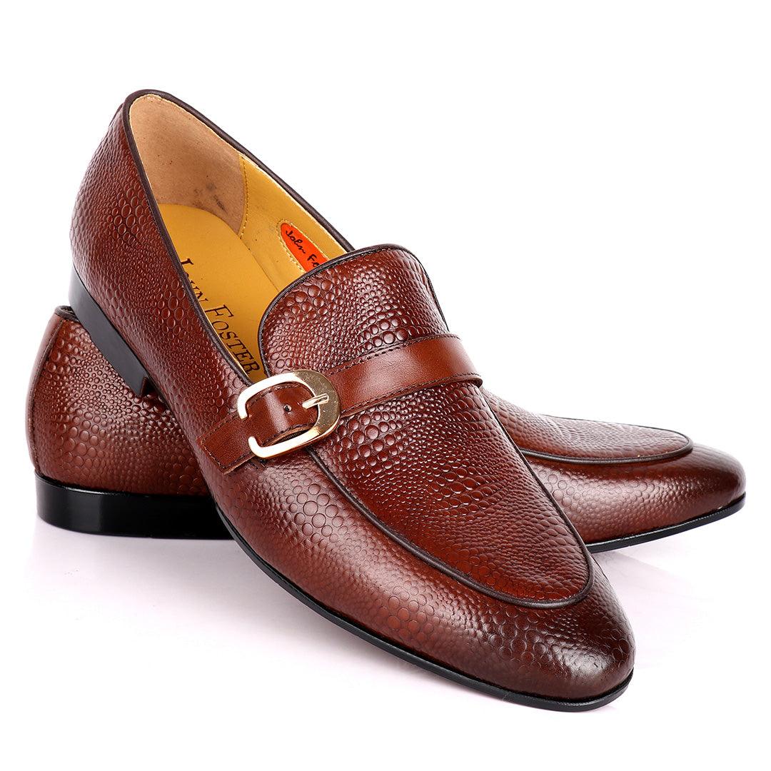 John Foster Cro Skin Single Belt Designed Loafers-Brown - Obeezi.com