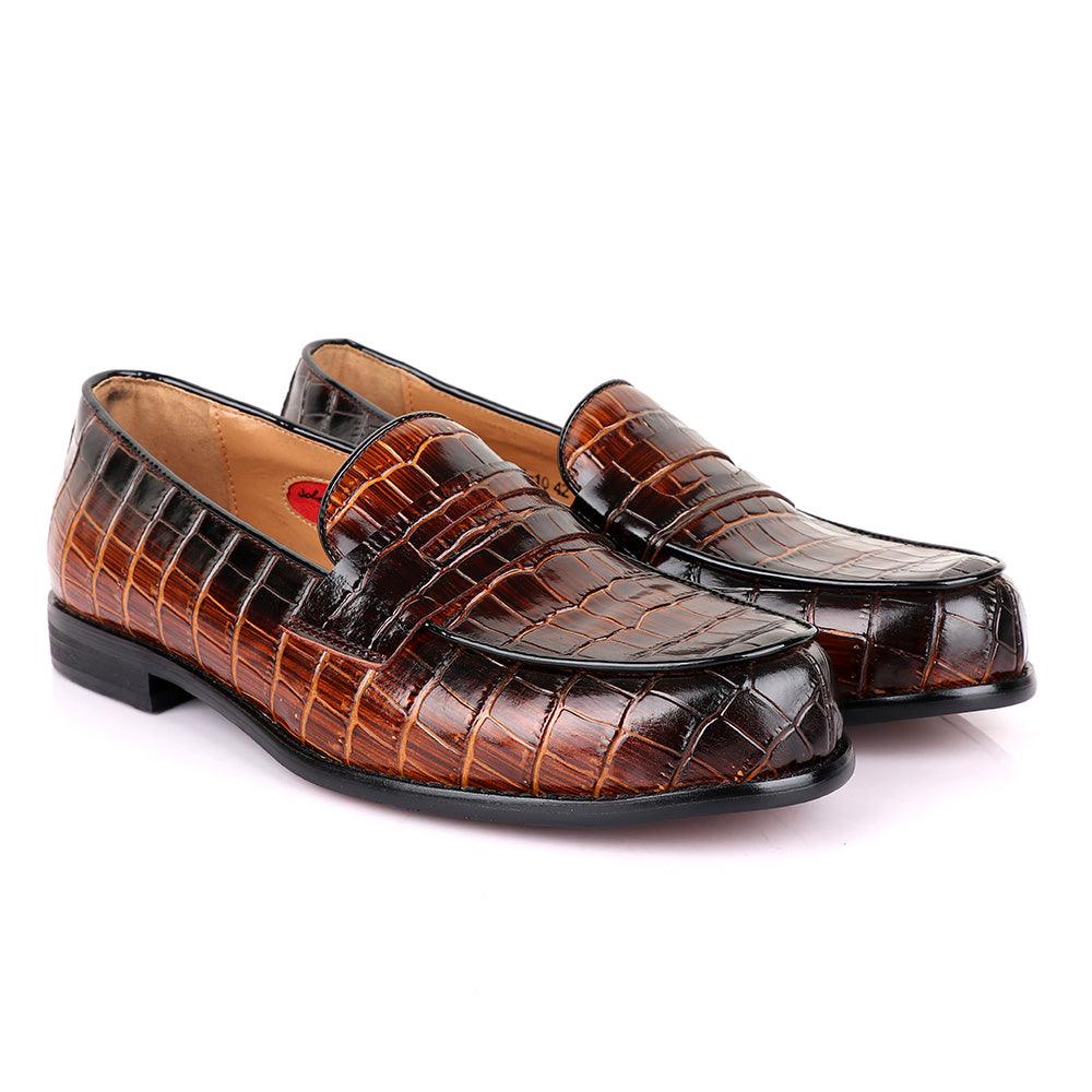John Foster Croc Wooden Coff Leather Shoe - Obeezi