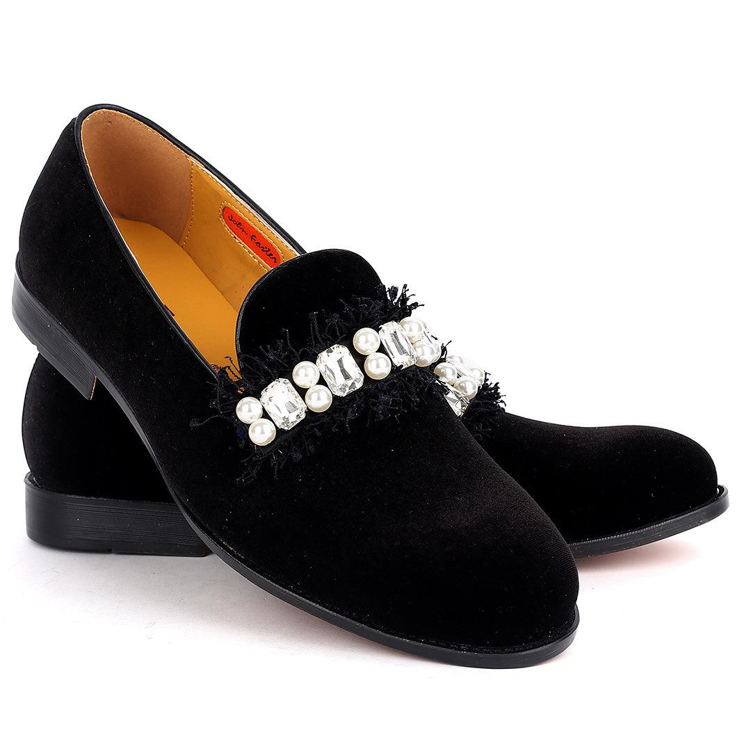 John Foster Full Suede Leather Skin Single Stone Belt Designed -Black - Obeezi.com