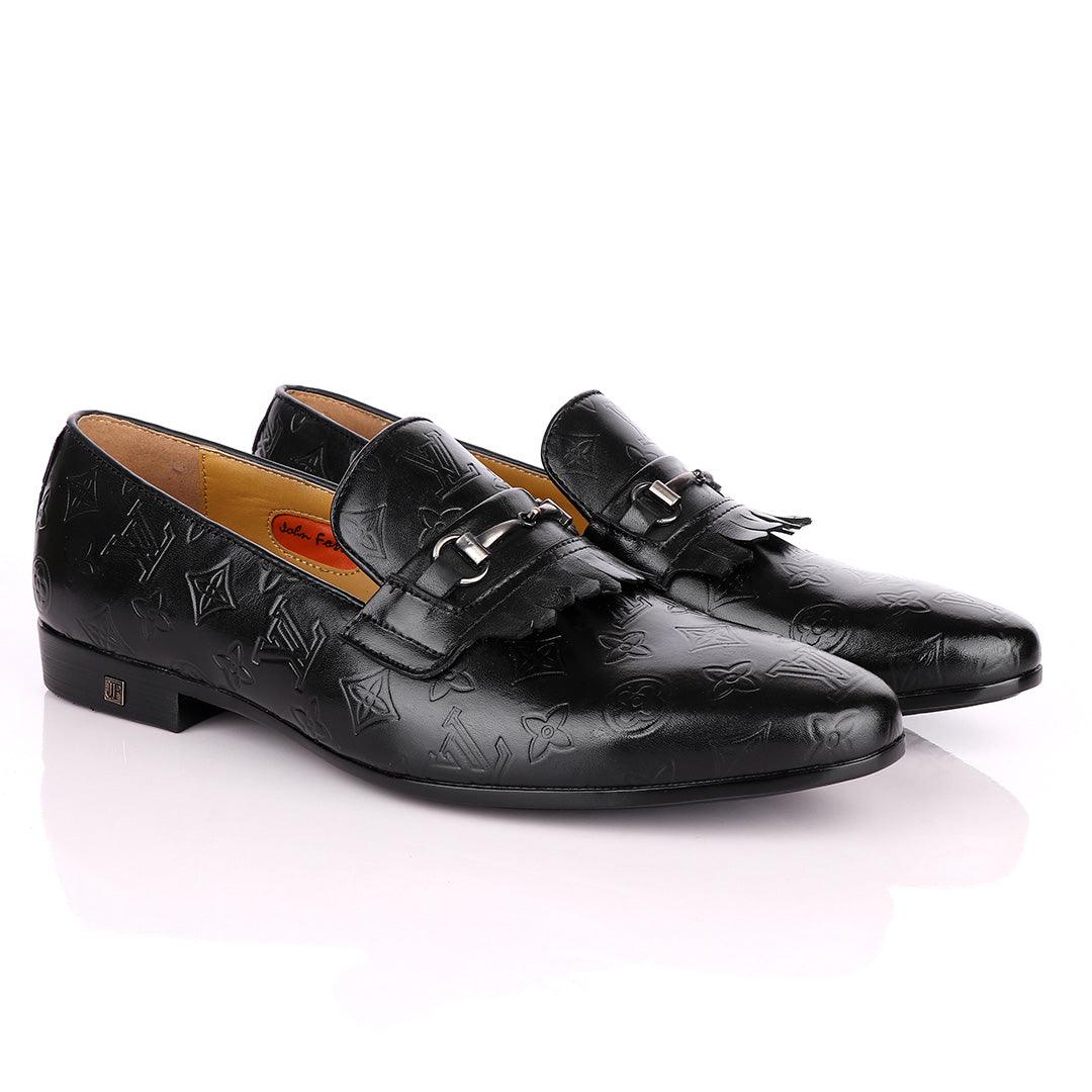 John Foster "LV croc Skin" French Classic Black Shoes - Obeezi