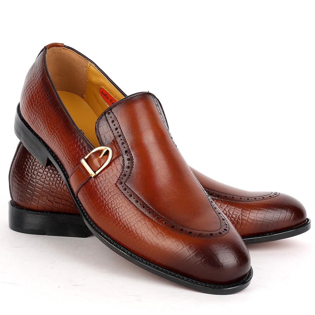 John Foster Mini Crocodile Dotted Round leather With Side Buckle Designed-Brown - Obeezi.com
