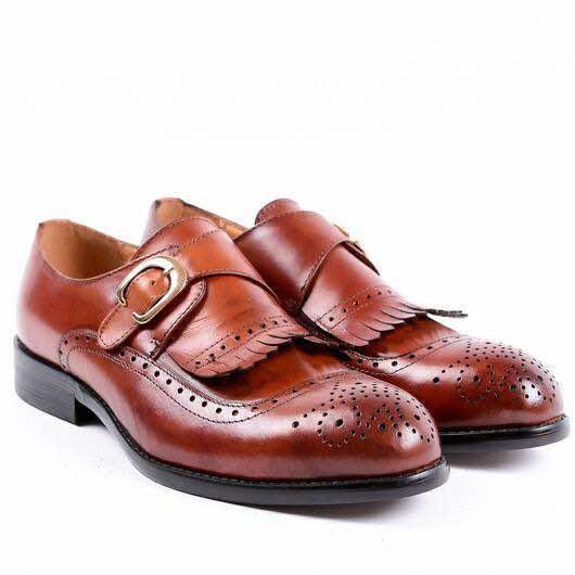 John Foster Single Monk Fringed Brogues - Brown - Obeezi