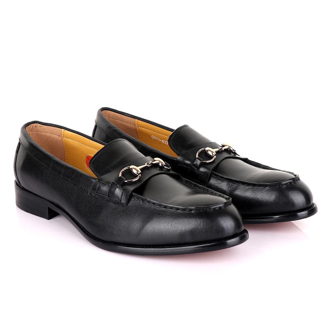 John Mendson Black With Chain Leather Loafers - Obeezi