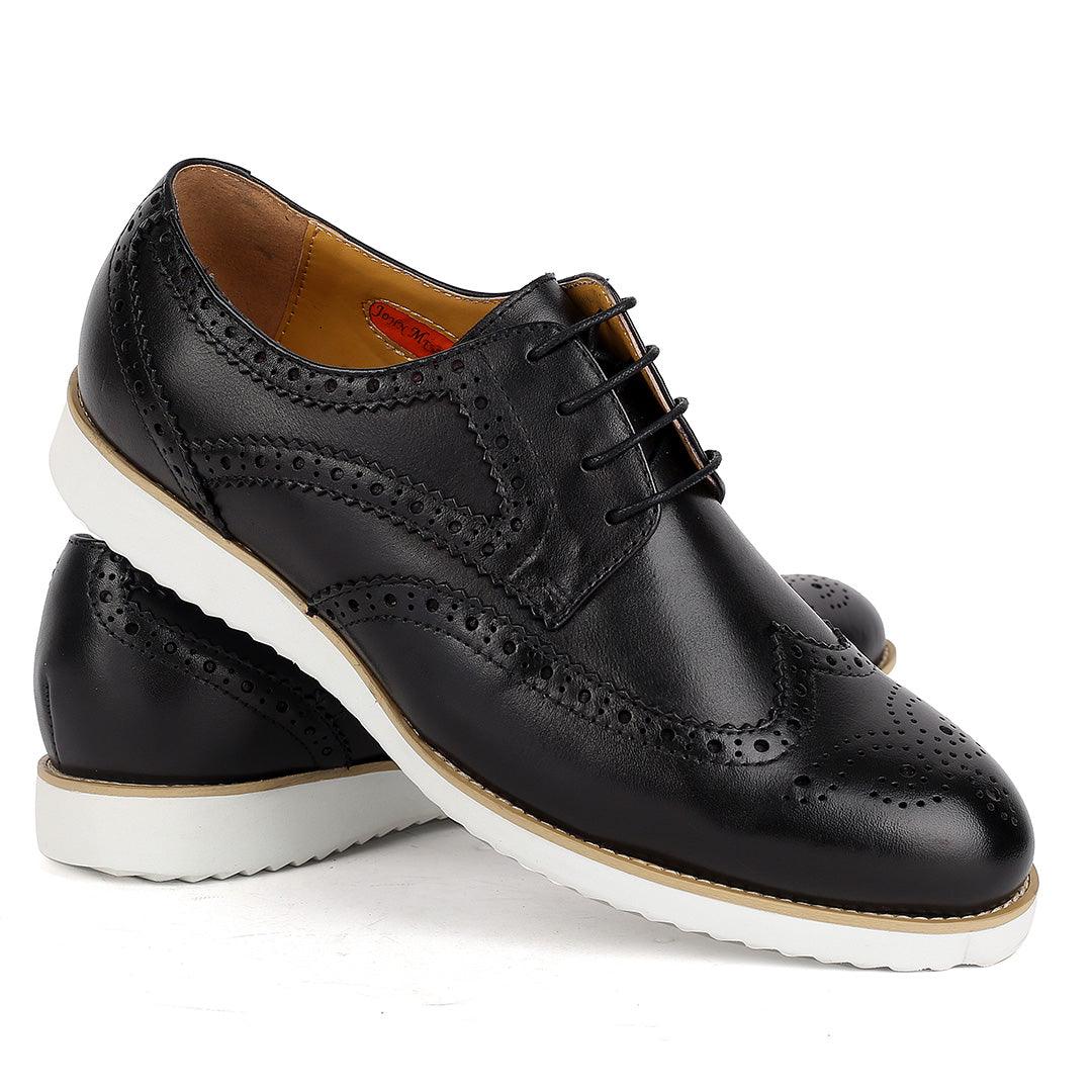 John Mendson Classic Men's Black Perforated Designed With Solid White Sole - Obeezi.com