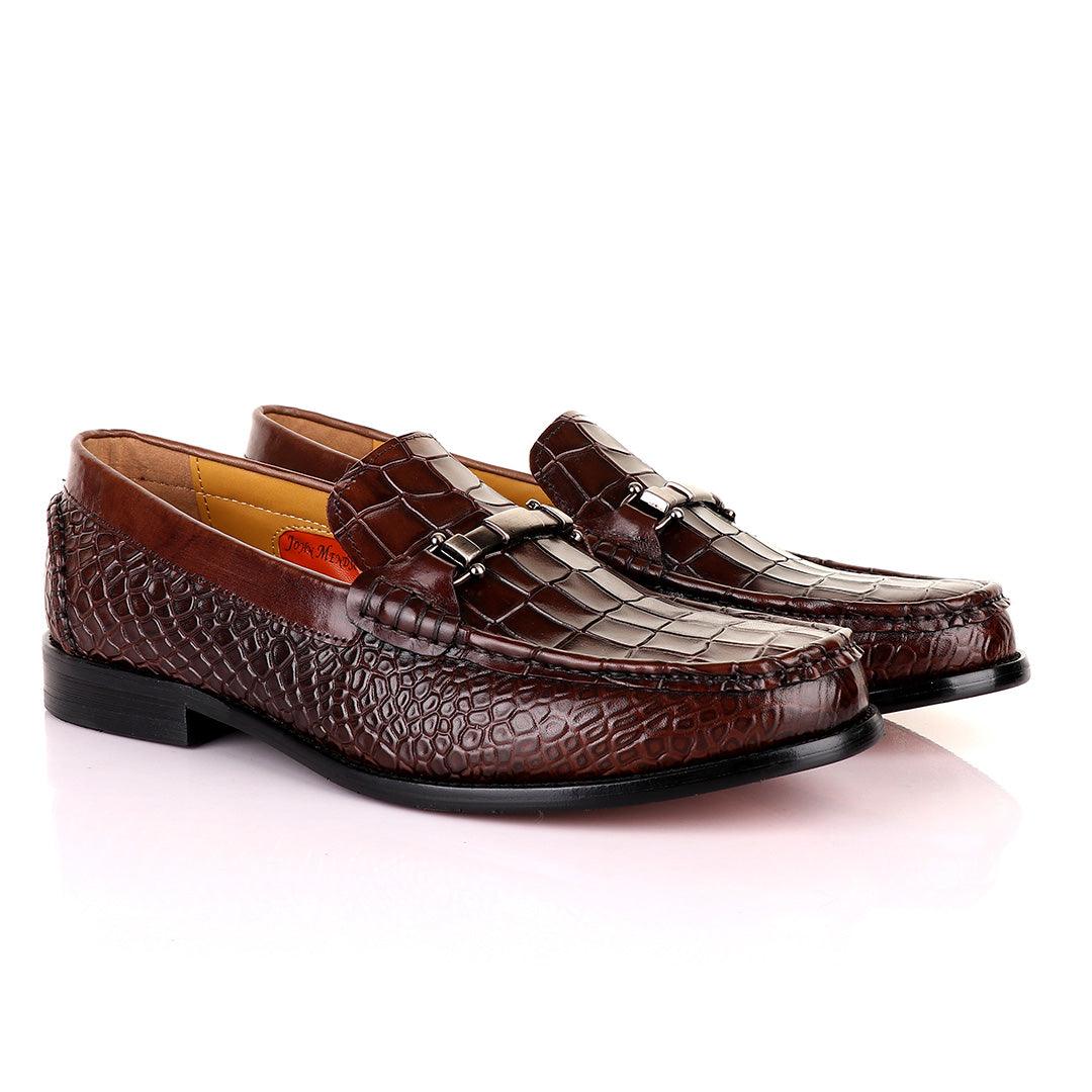 John Mendson Croc Skin Coffee Loafers - Obeezi