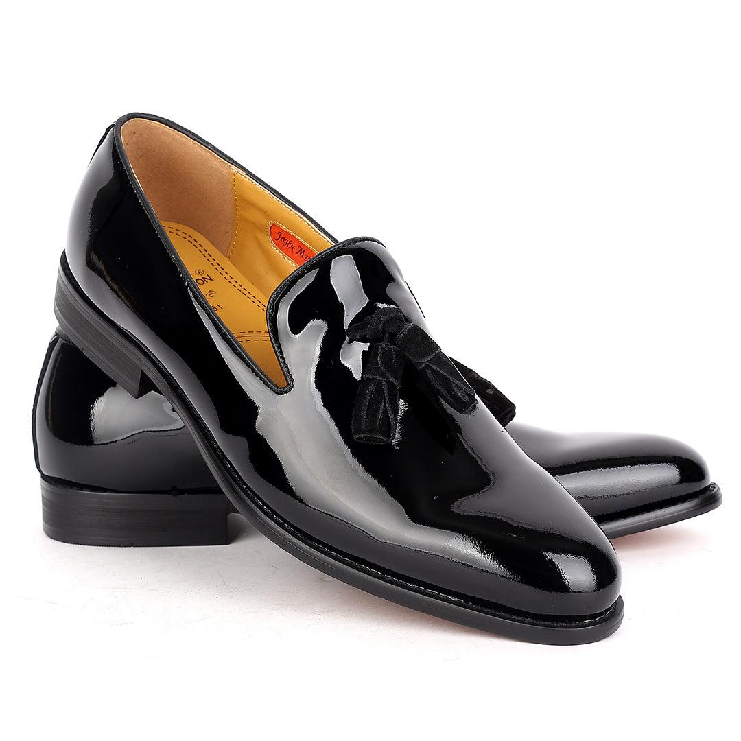 John Mendson Glossy Leather Skin Tassels Designed -Black - Obeezi.com