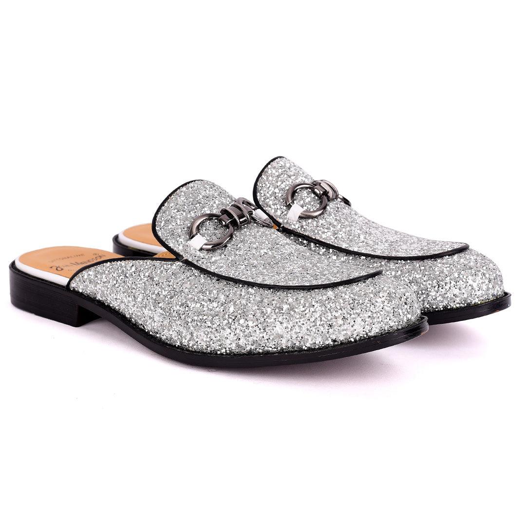 John Mendson Men's Silver Glittered Leather Half Shoe - Obeezi.com