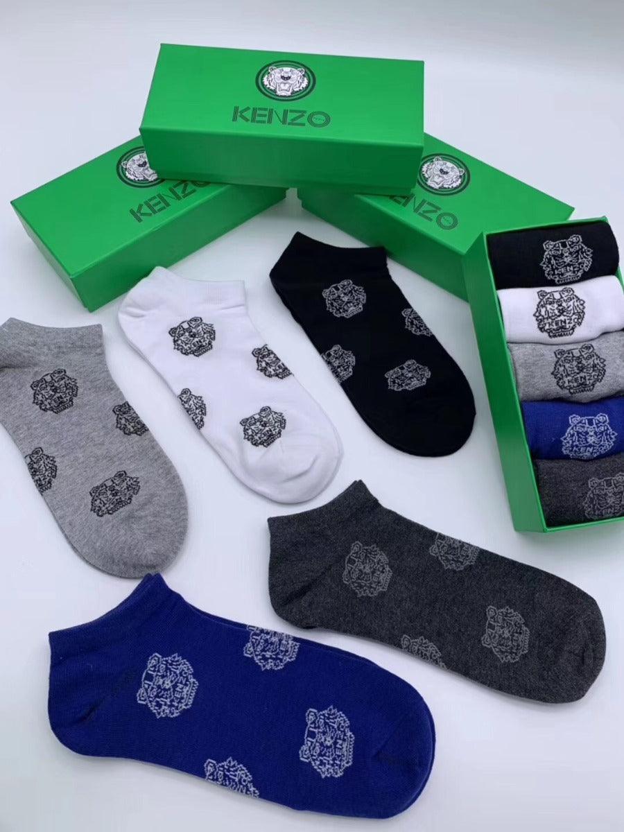 Kenzo With Created Logo 5 In 1 Black Grey White Blue Ash socks - Obeezi.com