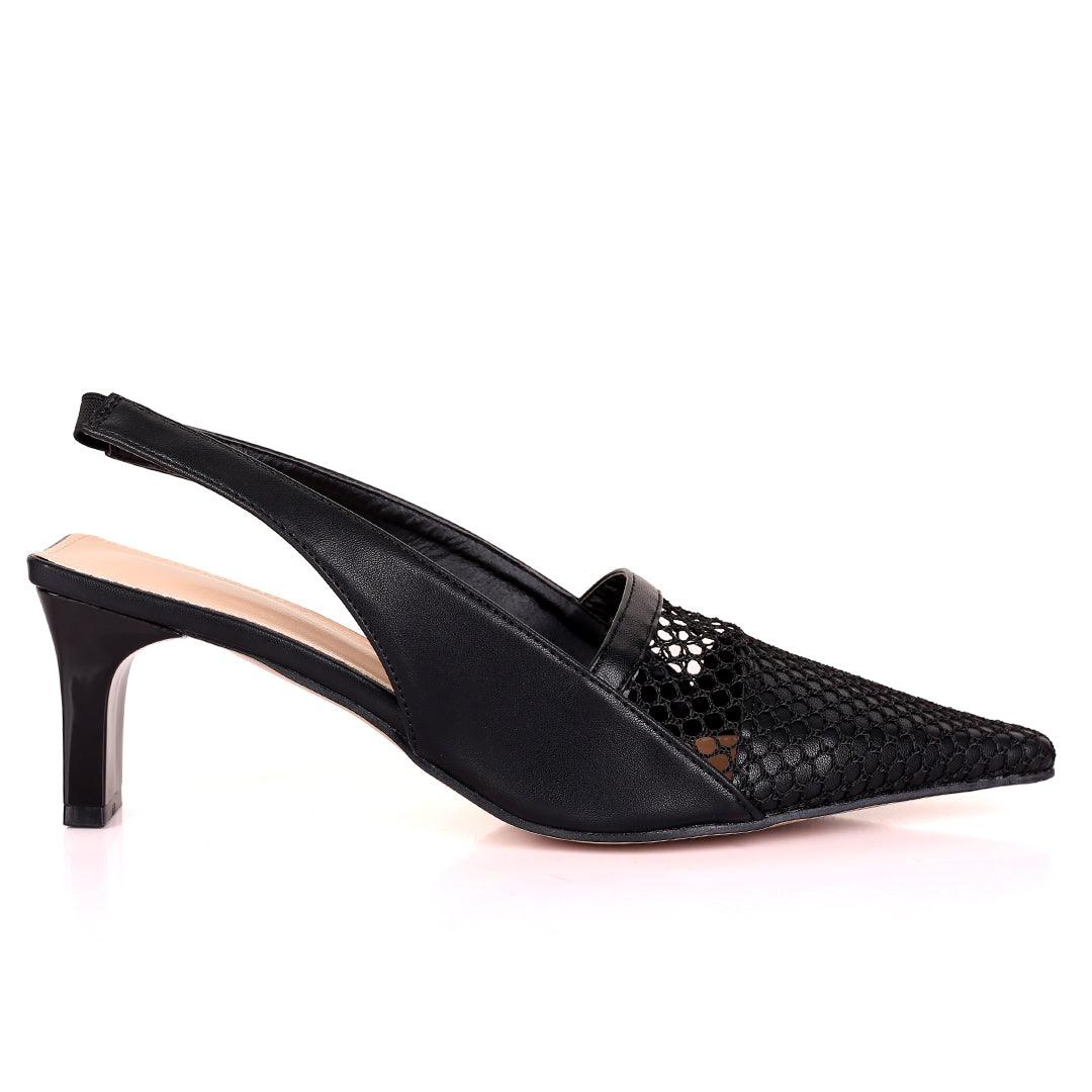 Ladies Pointed Rectangle Heel - Black - Obeezi.com